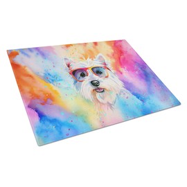 Caroline's Treasures DAC2573LCB Westie Hippie Dawg Glass Cutting Board Large Decorative Tempered Glass Kitchen Cutting and Serving Board Large Size Chopping Board