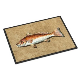 Caroline's Treasures 8807JMAT Red Fish Doormat 24x36 Front Door Mat Indoor Outdoor Rugs for Entryway, Non Slip Washable Low Pile, 24H X 36W