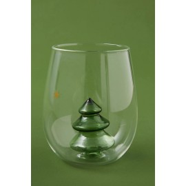 Anthropologie Christmas Tree Stemless Wine Glass NIP