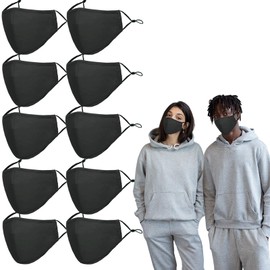 MAZJOYDAY Washable Reusable Cloth Face Masks for Men Women - Breathable Masks with Nose Wire, Filter Pocket for Adults 10 Pack (Unisex Face Mask/Black 10 Pack)