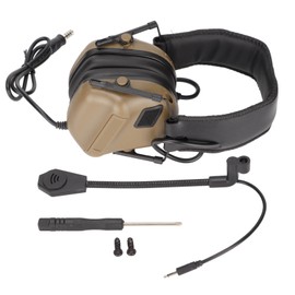 Military Headphone Retractable Foldable Hunting Headphone with Microphone for 20.5in~25.2in Head Circumference Mud Color