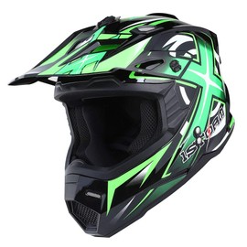 1Storm Motocross Adult Helmet BMX MX ATV Dirt Bike Helmet Racing Green + Goggles + Skeleton Green Glove Bundle