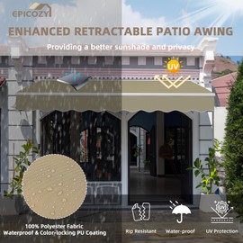 EPICOZY 8' x 7' Manual Retractable Awning, Patio Awnings Sunshade Shelter Cover with Crank Handle and Water-Resistant Polyester, Outdoor Canopy Sunsetter Awnings for Door, Window, Deck, Beige