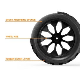 Hosim 4pcs 12mm hex Wheels and Tires for RIAARIO and AMORIL 1/10 RC Trucks, for Traxxas Rustler Stampede 2wd 4x4 VXL Mini X17 X25 X27 Rubber Wheel Replacements 4.66 OD x 2.17 Width