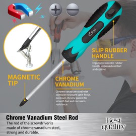 Magnetic Screwdriver Set,5 Pieces Slotted and Phillips Screwdriver with Ergonomic Comfortable Non-skid Handle,Permanent Magnetic Tips,Rust Resistant Heavy Duty Toolkit (Viridian Green)