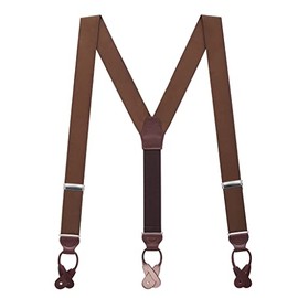 Suspender Store Dressy Grosgrain Suspenders - 1.38-Inch Wide Straps- Y-Back - Button - 46" for 5'2" to 6'1" tall - Brown