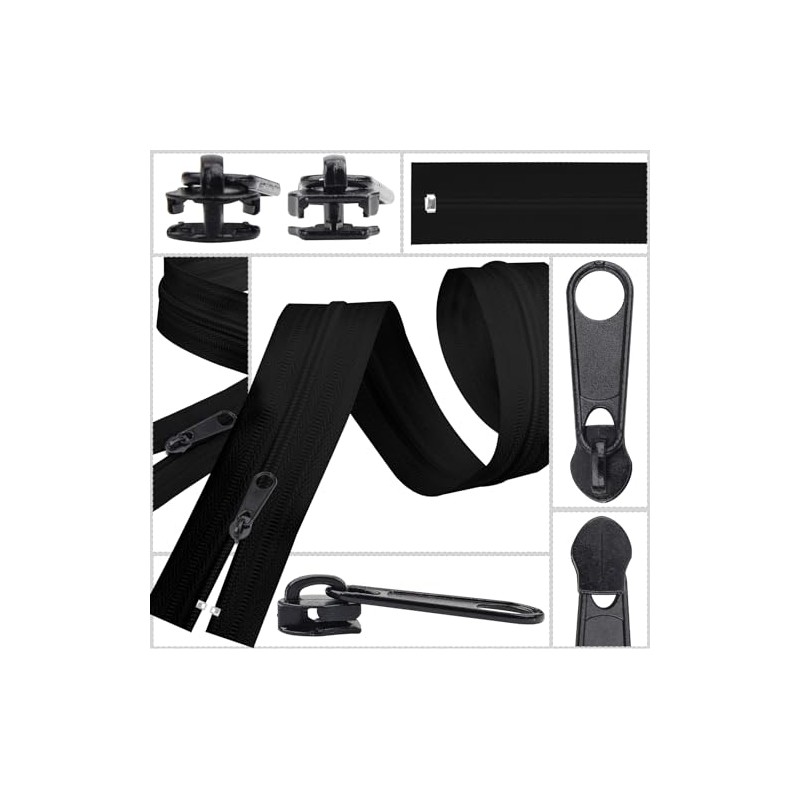 25Pcs Black Zipper Repair Kit Zippers Replacement 3# Zipper Pull