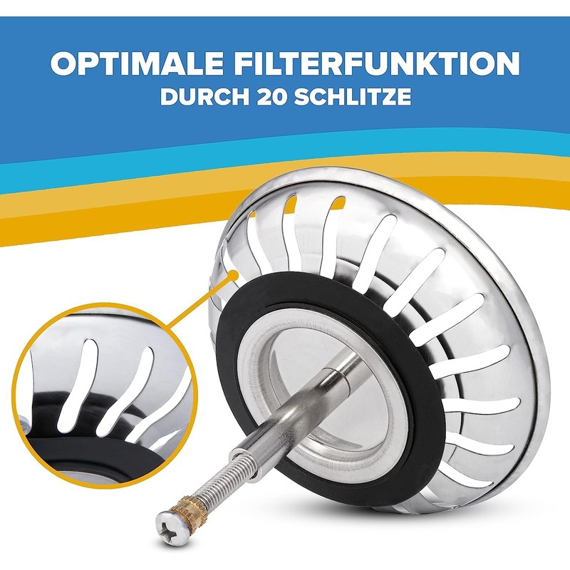 ABFLUSSHELD Sink Strainer 79 mm - Rustproof Stainless Steel Sink