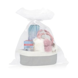 Woven Basket with Gift Bags - Small Ribbons Durable Baskets for Christmas Gifts Empty Rope Basket for Storage 12"X 8" X 5" Baby Toy Basket with Handles (Grey)
