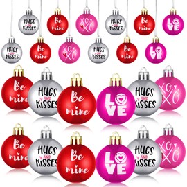 12 Pcs Valentine's Day Tree Hanging Ornament Red and Pink Plastic Ball Ornament 1.57'' Hugs and Kisses Be Mine Balls Decorations Baubles with Hanging Rope for Valentine's Day Party Supplies (Sweet)