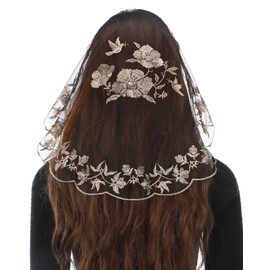 Bozidol 2 Pack Chapel Veils for Church Catholic, Small Round Flower Embroidered Lace Mantilla Veil, Floral Prayer Latin Mass Head Coverings for Women Girls