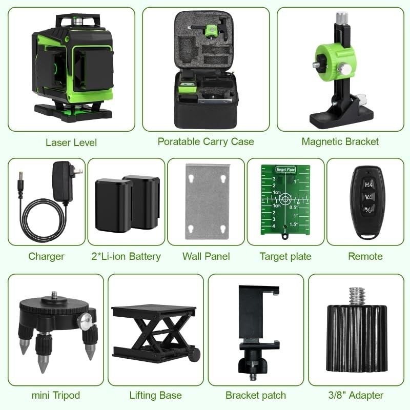 16 Line Laser Level 360 Self Leveling,Professional 4x360°Green Cross Line