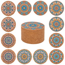 STARUBY Pack of 12 Cork Coasters, Cork Coasters for Drinks, Coasters for Coffee Table, Absorbent Coasters for Kitchen and Dining Room Decoration, Round, 10 cm in Diameter