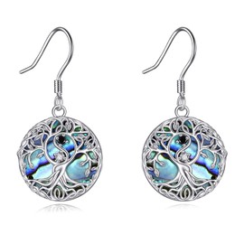 YFN Tree of Life Earrings Sterling Silver Tree of Life Earrings with Abalone Bowl Hanging Drop Earrings Jewellery Gifts for Women Girls, Sterling Silver, No Gemstone