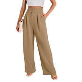 KICZOY Summer Women High Waist Wide Leg Dress Pants Pleated Front Wide Waistband Elastic Work Casual Long Trousers