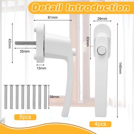 Tutamaz 4 Stück Fenstergriffe Abschließbare, Fensterverriegelung mit Knopf, Schlüsselloses Fensterschloss, Aluminium Fenstergriffe Kindersicherung, Terrassentür Griff, Sicherheitsfenstergriff (Weiß)