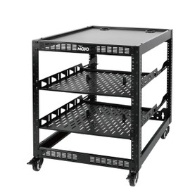 Tecmojo 12U Open Frame Network Rack for IT &AV Gear, AV Rack 4-Post with casters, Mobile 12U Rack with 2 PCS 1U Server Rack Shelf & Mounting Hardware, for 19" Network,Audio and Video Device