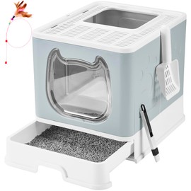 Gefryco Cat Litter Box with Lid, Top Entry Litter Box with Controlled Access, Covered Enclosed Cat Potty Odor Control, Kitten Litter Box for Small to Medium Cats, Scoop and Clean Brush Included(Grey)