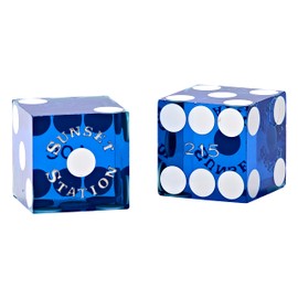 Las Vegas Style 6 Sided Dice Set - Casino Colored Dice Set Used As Las Vegas Craps Dice - Large 19mm - Set of 2 Sunset Station Blue Polished