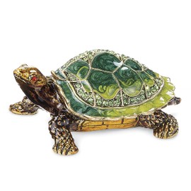 Turtle Collectible Box, Jewelry Trinket Holder, Crystal Studded Hinged Animal Figurine, Sparkling Handpainted Enameled Home Decor