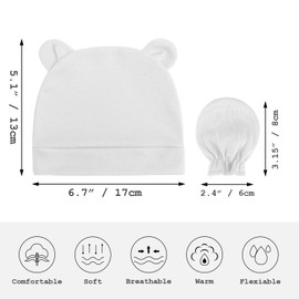 3 Pcs Newborn Baby Bear Ear Hats and Mittens Set Infant Beanie Caps Newborn Hospital Hat for Baby Boy Girl 0-3 Months