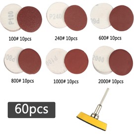 Wolfride Magic Sandpaper Disc Paper, Set of 60, Surface Treatment, Sanding Pad, Sanding Pad, Granularity 100, 240, 600, 800, 1000, 2000, Round Sanding Paper, Woodworking, Finishing, Polishing