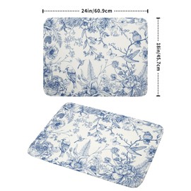 Chinoiserie Flowers Dish Drying Mat for Kitchen Counter, 18x24 Inch Vintage Blue Floral Birds Ultra Absorbent Reversible Dish Drainer Mats Plate Holder