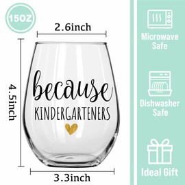 Innfueunun Teachers Wine Glass Because Kindergarteners Stemless Glass, Kindergarten Teacher Christmas Gifts, Funny Teacher Wine Glasses 15OZ, Funny Birthday Gift for Teachers
