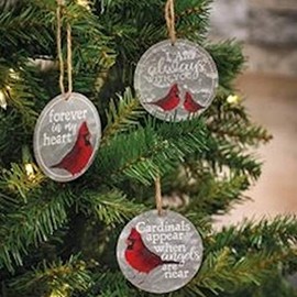 Cardinal Always with You Metal Christmas Ornaments - Set of 3 - Forever in My Heart, I Am Always with You, Cardinals Appear When Angels are Near - Metal Round 3.25 Diameter