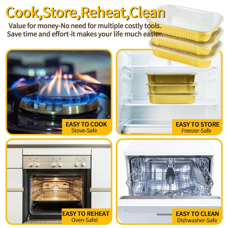 FUERKEEM 15 Pack Gold Aluminum Foil Pans with Lids 9x13,