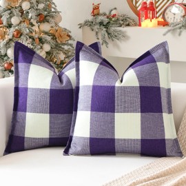 Sungeek Set of 2 Buffalo Plaid Tartan Cushion Covers, Decorative Cushion Covers, Christmas Checked Cushion Cover, Decorative Cushion Cover for Sofa, Bedroom, Living Room, 50 x 50 cm (Purple)