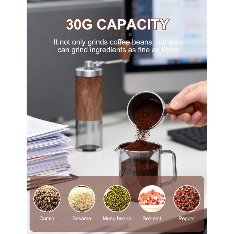 Manual Coffee Grinder with 5 Adjustable Settings Portable Conical Burr