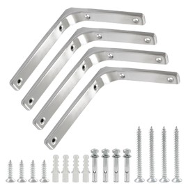 Cjueiom 4 Pcs 6 Inch Brushed Shelf Bracket, L Shaped Bracket, Angle Brackets Heavy Duty for Bookshelf Table Furniture Window Wall Wood Board, 150mm*125mm