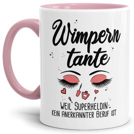 Berufe-Tasse Superheldin Wimperntante - Kaffee-Tasse mit Spruch/Arbeit/Job/Lustig/Geschenk-Idee - Innen & Henkel Rosa