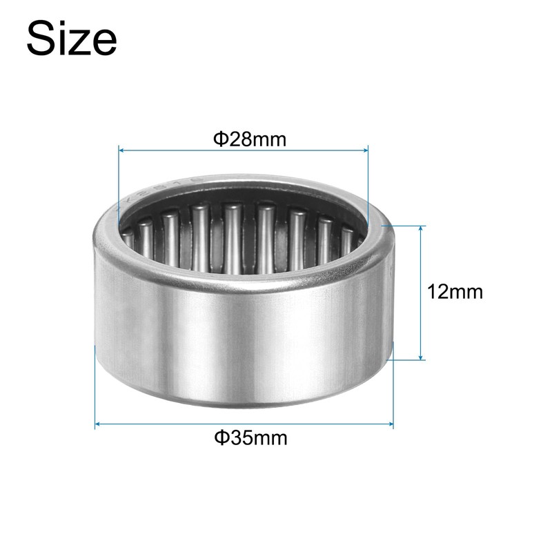 sourcing map HK2816 Needle Roller Bearings Open End, 28x35x12mm Chrome