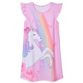 Perfashion Girl's Princess Cotton Nightgown | Sleepwear Pajamas for Kids | Rainbow Unicorn, 3-4T (tag 110)
