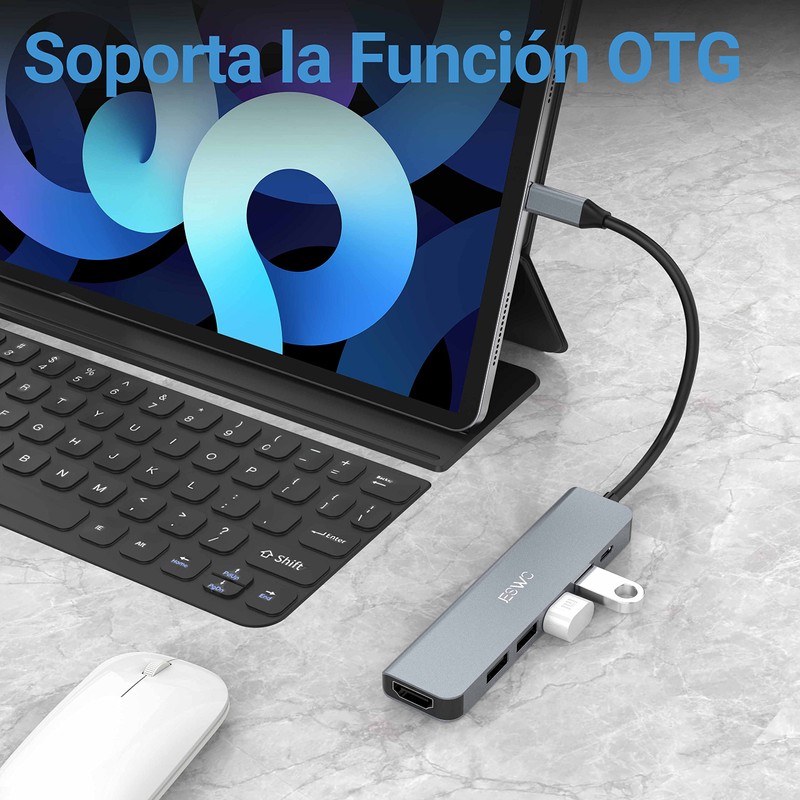 JESWO USB C HUB, 6 en 1 Adaptador Multipuerto USB