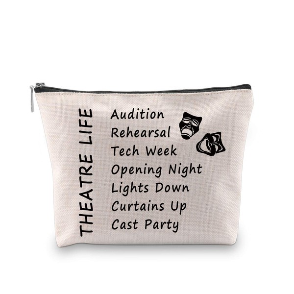 PXTIDY Theatre Life makeup Bag Drama Theater Gifts Comedy Tragedy Mask Theatre Drama Bag Drama Actor Actress Gifts Pouch(beige)