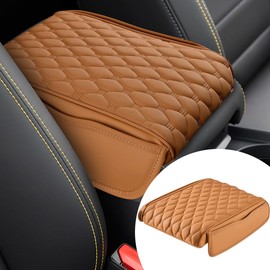 Car Center Console Covers, Comfortable Car Armrest Cover Cushion with 2 Storage Bags, Leather Memory Foam Armrest Seat Box Cover, Car Decoration Protector Accessories for Most Vehicles (Rich)