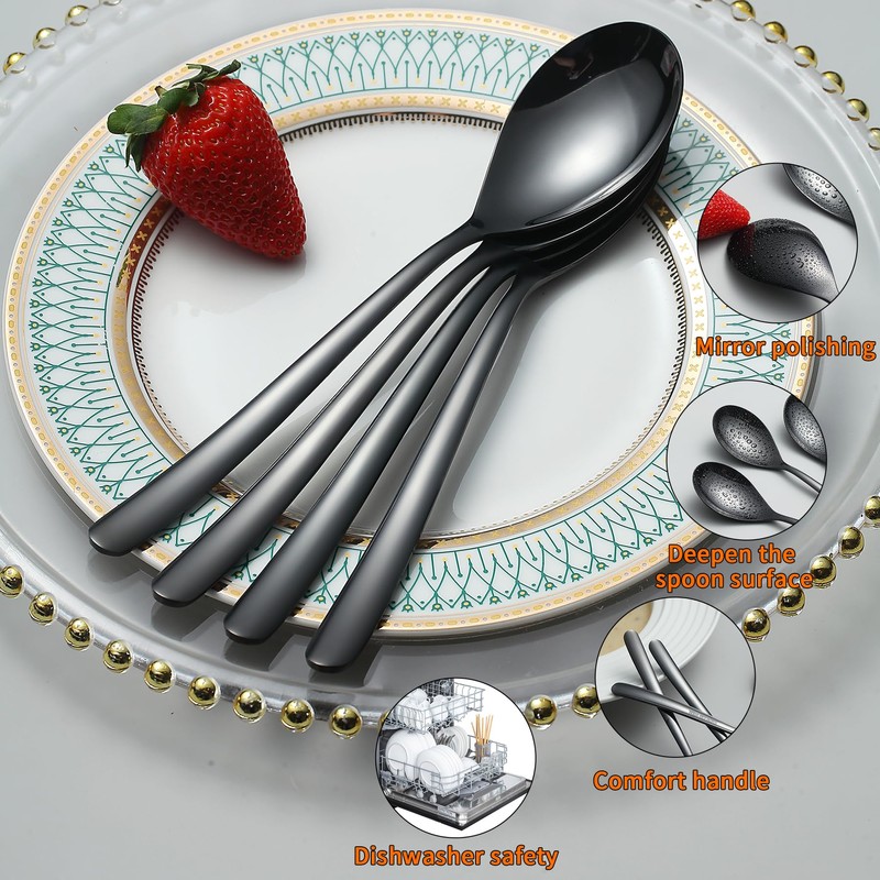 Kyraton Black Soup Spoons, Pack of 12, 20.3 cm Stainless