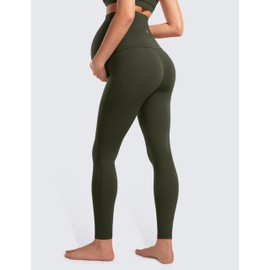 CRZ YOGA Womens Butterluxe Maternity Leggings with Pockets Over The Belly 28" - Soft Workout Active Yoga Pregnancy Pants Olive Green Small