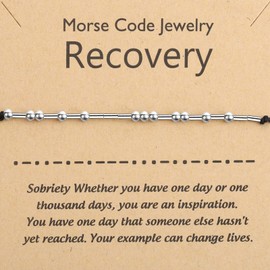 PLITI Sobriety Gift Addiction Recovery Gift AA NA Alcoholics Anonymous Gift New Beginning Gift Recovery Morse Code Bracelet (Recovery morse bgCA)