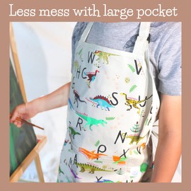 BABYBOET Girls and Boys Kids Apron, Toddler Apron with Pocket for Painting, Cooking, Baking, Gardening and Crafts – Unisex Print on Cotton with Adjustable Neck Strap-(Small 3-5 yrs, Dinos Alphabet)