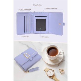 Pomelo Best Small Purse for Women RFID Blocking Ladies Wallet Compact Trifold Vegan Leather Womens Wallet with Zipper Coin Pocket (Lavender)