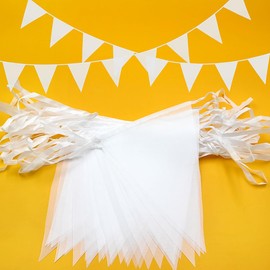 Topeedy 20M White Bunting Flags Party Decoration,40pcs Reusable White Pennant for Birthday Wedding Party Baby Shower Home or Garden Triangle Flags
