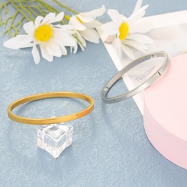 Eigso Unisex 4 mm Stainless Steel Bangle Bracelets for Women Men Vintage Stylish Zirconia Titanium Steel Bracelets Silver Gold Rose Gold Bracelet for Women Men, Stainless Steel, No gemstone