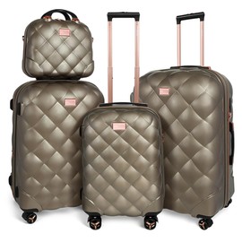 New York XPress 4 Pcs Luggage Sets,Luggage with Dressing Case,Polycarbonate Expandable Hard Suitcases Spinner Wheels Travel Luggage TSA Approve for Man Women,ELEPHANTSKIN