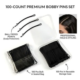 100PCS 2.2-inch Bobby Pin Curved, Super Grip Black Hair Clips with Box - Reusable Curved Bobby Pins Black For Thick