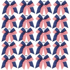 American USA Flag Cheer Bows for Girls,Red White and Blue Patriotic Flag Festival Hair Bow With Elastic Band Hair Accessories (Blue 20pcs)