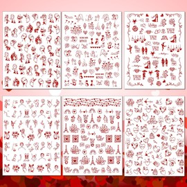 TailaiMei TailaiMei Valentine's Day Metallic Nail Art Stickers, Abstract Minimalist Self-Adhesive Kiss Love Hug Glittering Design for Women Manicure DIY or Nail Salon(934pcs, 12 Sheets)